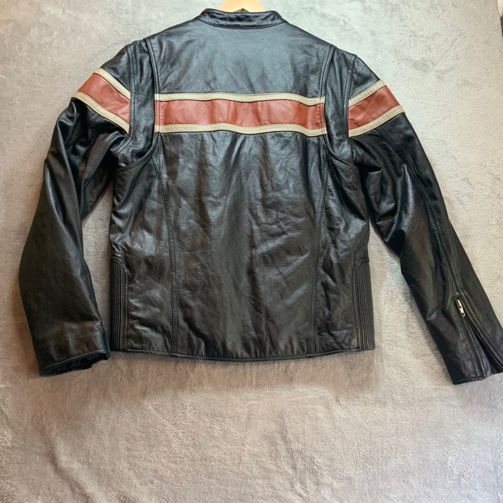 Wilsons Leather M Julian Mens Vintage Black Moto Cafe Racer Jacket Striped Med - Picture 11 of 13